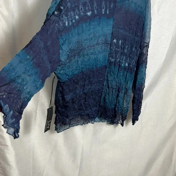 HABITAT  LIV blouse,women NEW! XS Blue,gauzy,crinkle,sheer,mesh,cowl - Picture 10 of 15